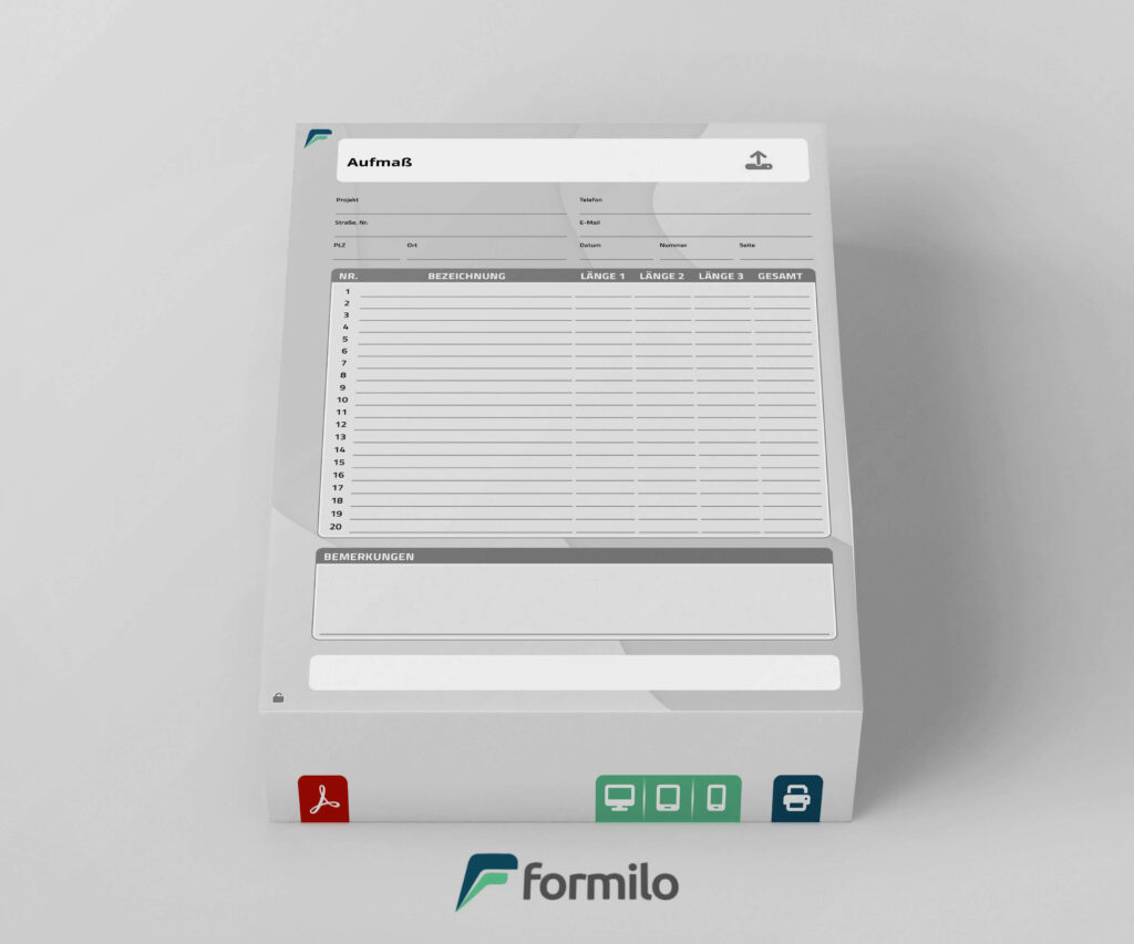 Aufmaßblatt zum Erfassen von Längen - als smartes PDF Formular für Bau und Handwerk