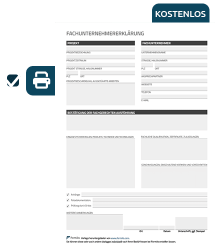 Kostenlose Fachunternehmererkläung