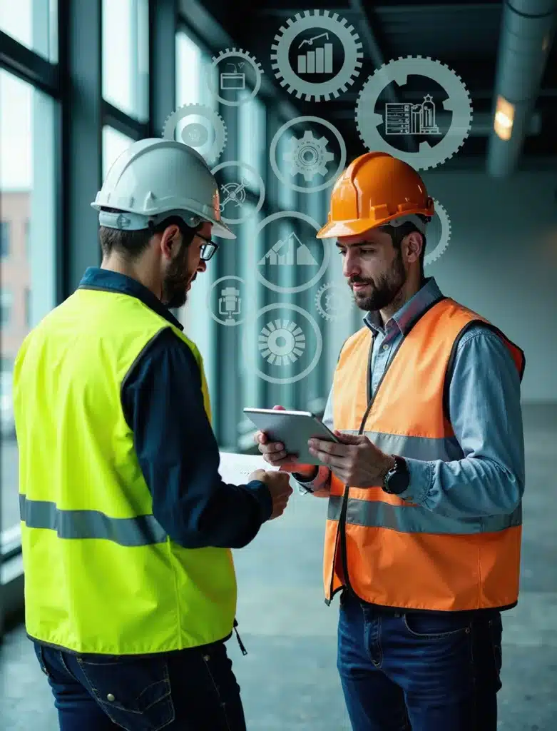 Ingenieure, die digitale Technologie im modernen Industrieumfeld nutzen