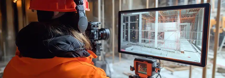 3D-Laserscanning-Technologie bei der Arbeit auf der Baustelle zur Erstellung eines Gebäudemodells