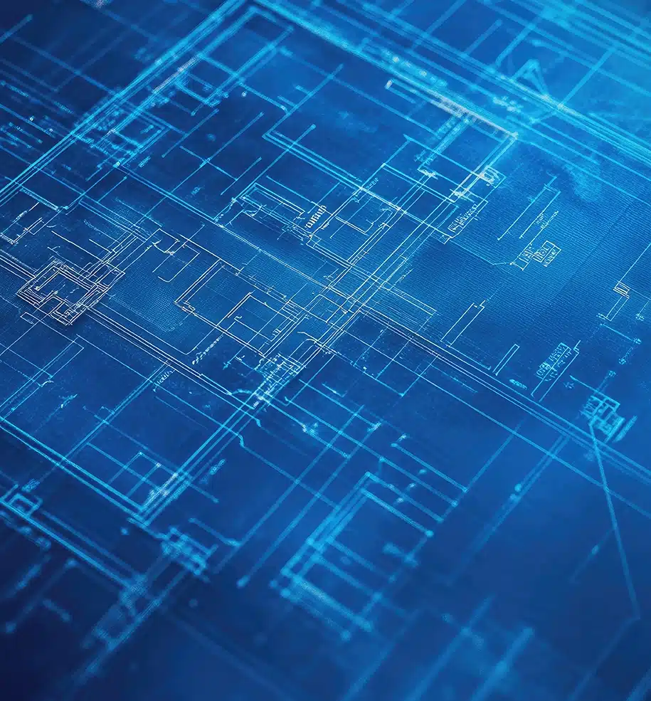 Blaupausenentwurf, der architektonische Pläne und Grundrisse in einem digitalen Format präsentiert.